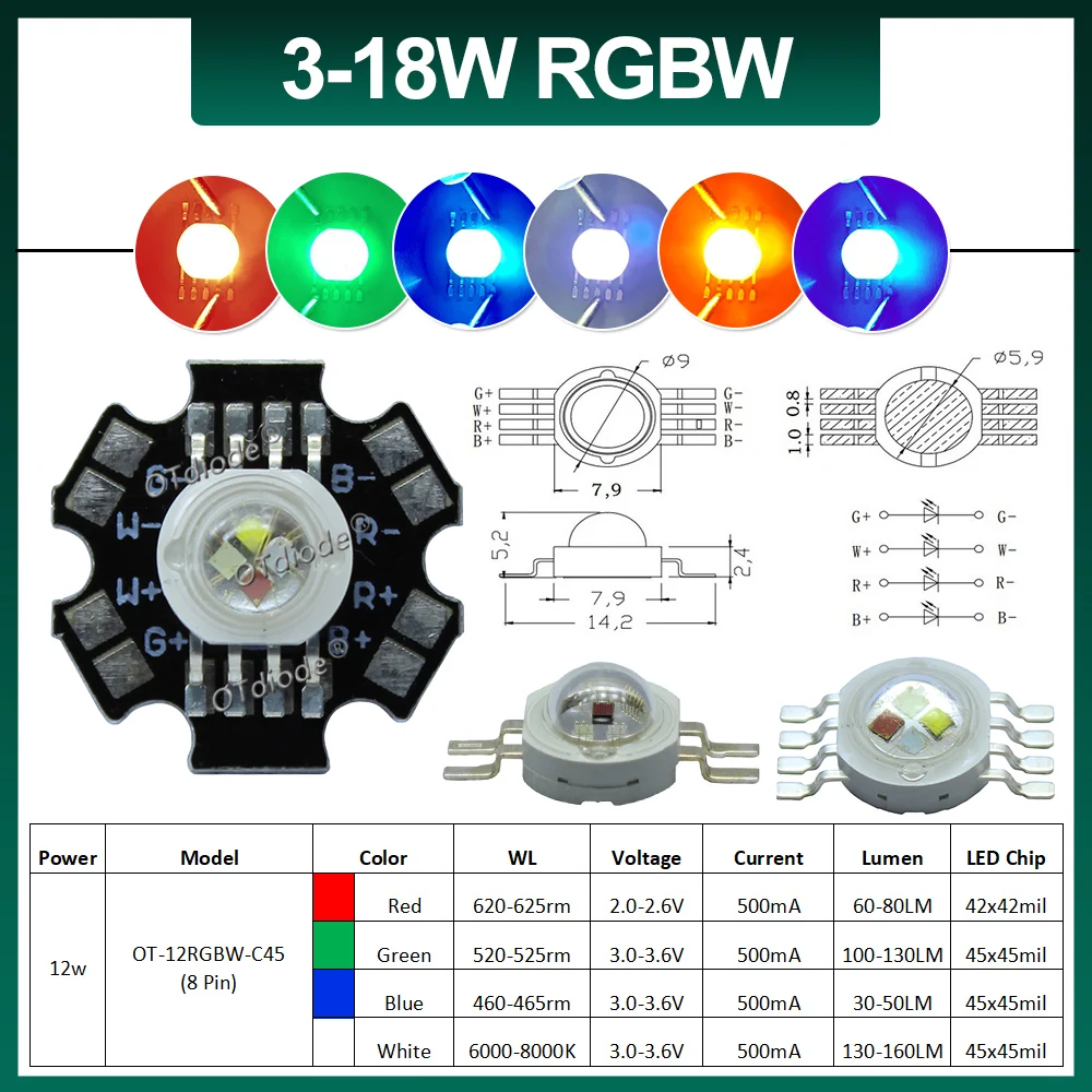 LED RGB RGBW RGBWY RGBWYV 3W 4W  6W 9W 15W 18W 10W 5050 XLM High Power Bead 4pin 6pin 8pin 10pin 12pin Colorful Chip Stage light