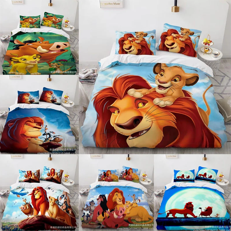 

Cute Disney Cartoon The Lion King Simba Bedding Set Queen King Size Soft Quilt Cover with Pillowcase Duvet Cover Set Bedclothes