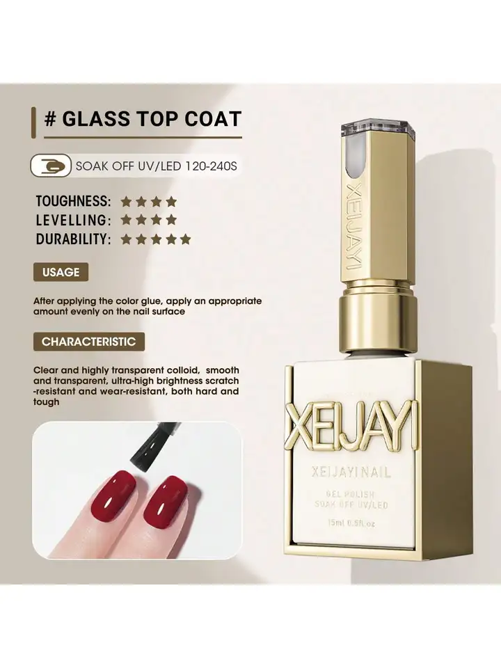 XEIJAYI 15ml 2 piezas de esmalte en gel japonés básico, capa base y sellador de vidrio, firme y duradero, para salón 4