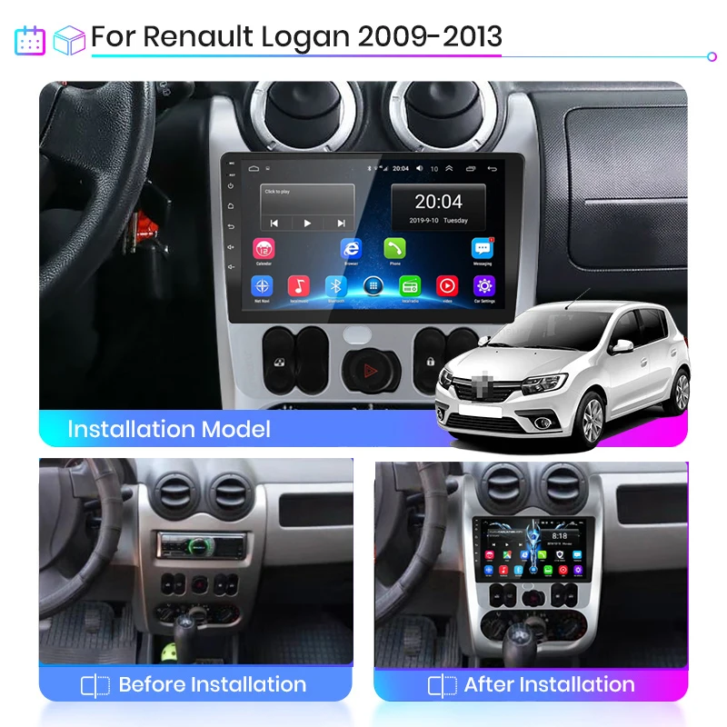 2din Automotive multimedia player stereo Carplay Auto GPS Navigation For Renault Logan 1 Sandero 2009-2015 Largus Dacia Duste