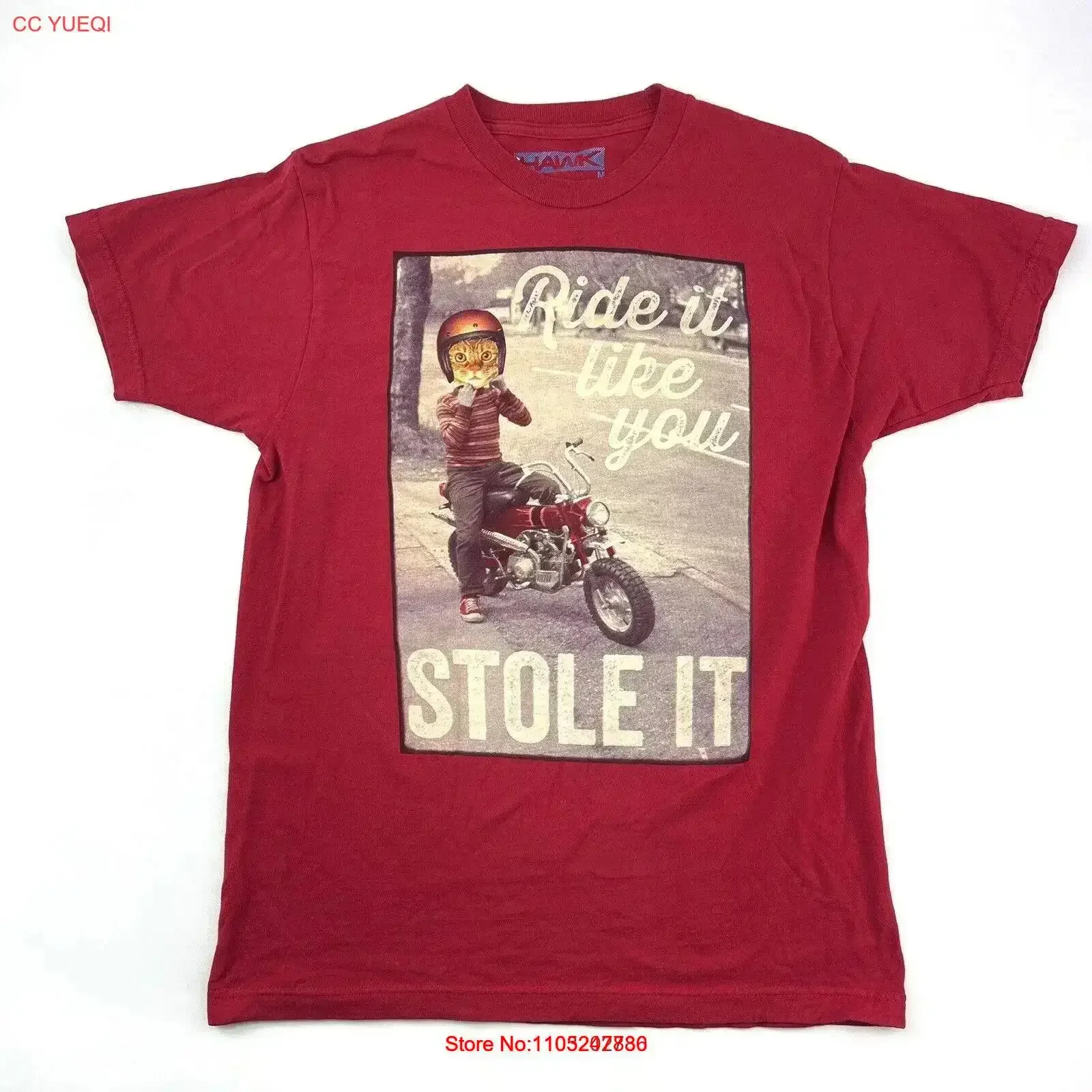 Футболка Tony Hawk Biker Cat «Райдит как вор» красная, мужская, размер M, винтажная, с эффектом потертости, модная, уличная, дизайнерская одежда