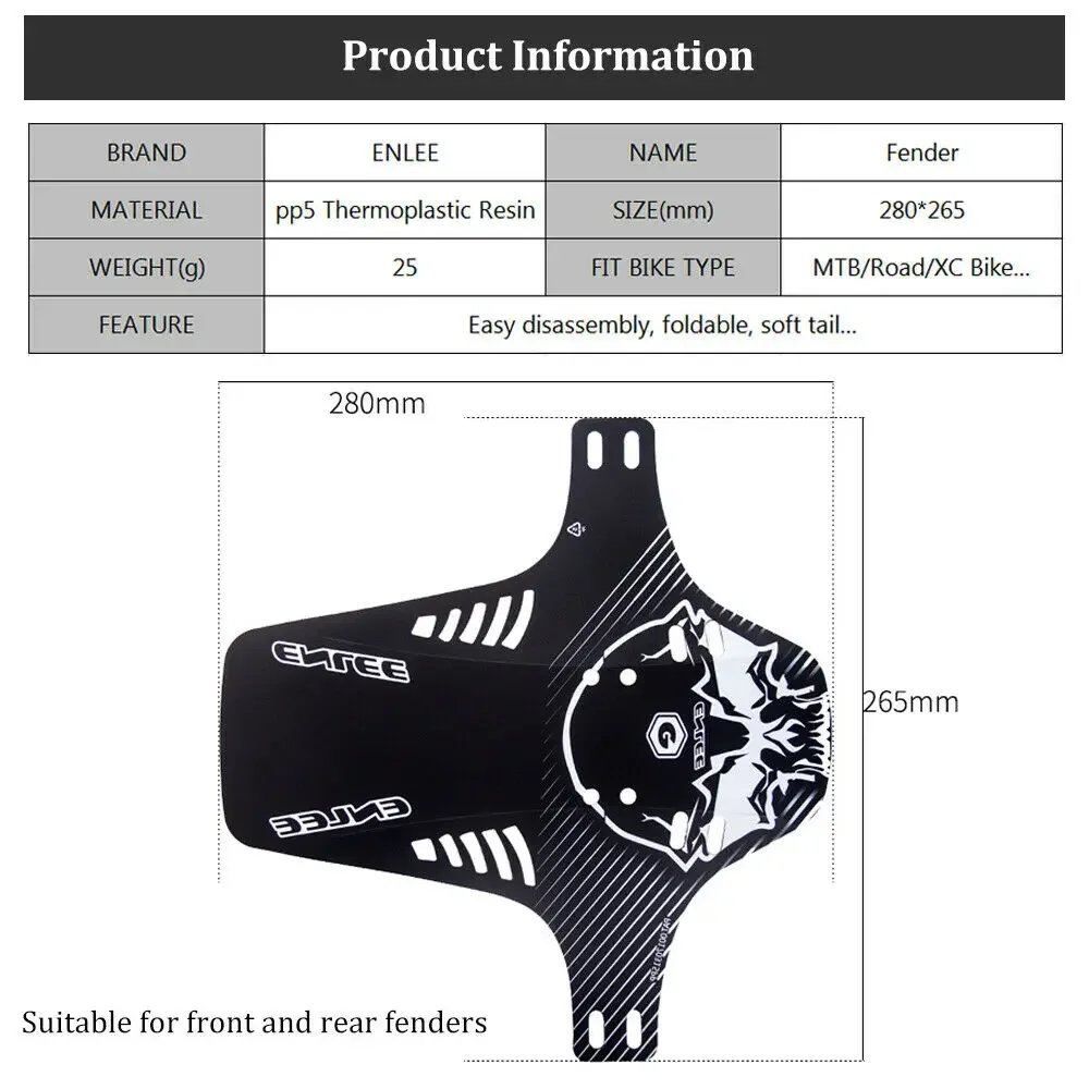 ENLEE-guardabarros reflectante para bicicleta de montaña, guardabarros delantero/trasero de plástico, accesorios de ciclismo