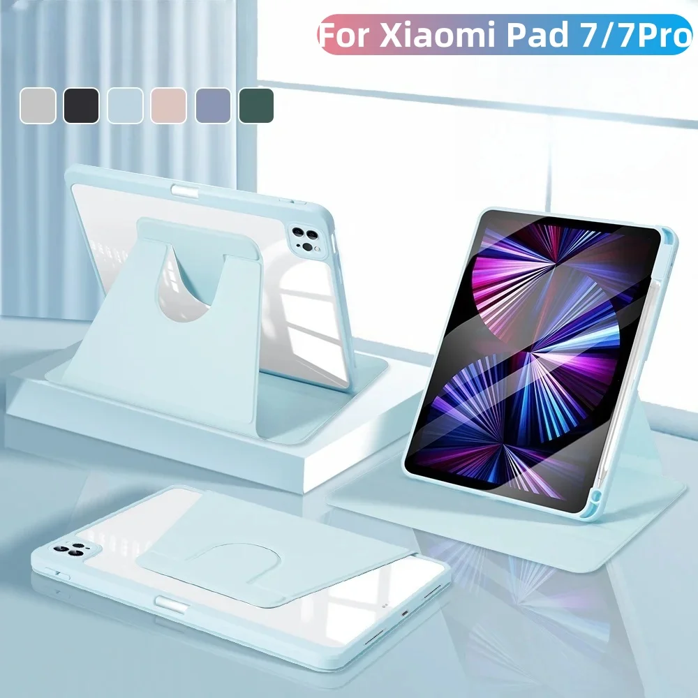 

Для Xiaomi Pad 7 11,2 дюйма 2024 360 ° Магнитный чехол для планшета с вращением для Xiaomi Pad 7 Pro, 11,2-дюймовый флип-защитный чехол из ТПУ