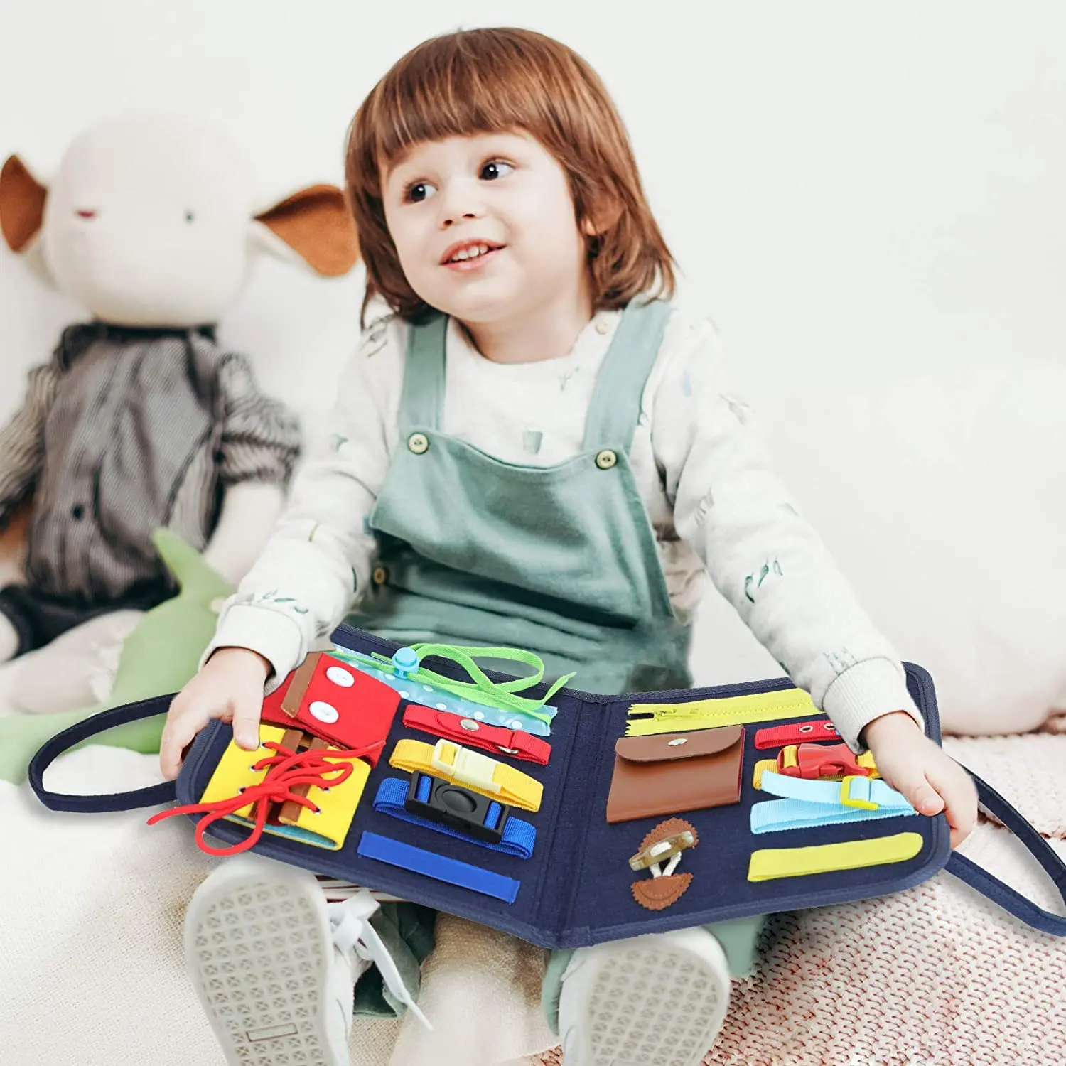 

Kids Montessori Toys Baby Busy Board Baby Buckle Zip Button Lace Up Training Tool Toys Sensory Development Game for Toddlers