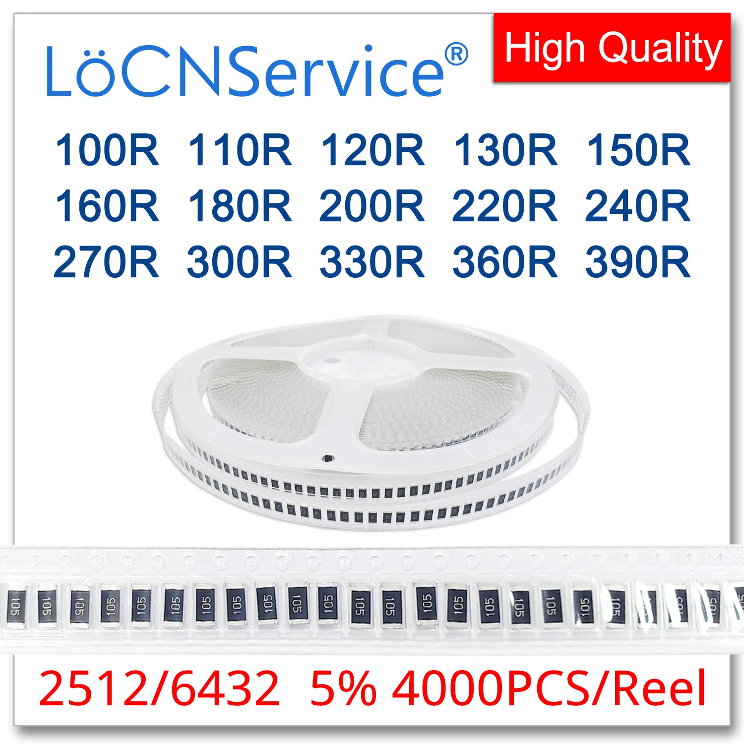 LoCNService 2512 J 5% 4000 шт. 100R 110R 120R 130R 150R 160R 180R 200R 220R 240R 270R 300R 330R 360R 390R 6432 резистор Ом