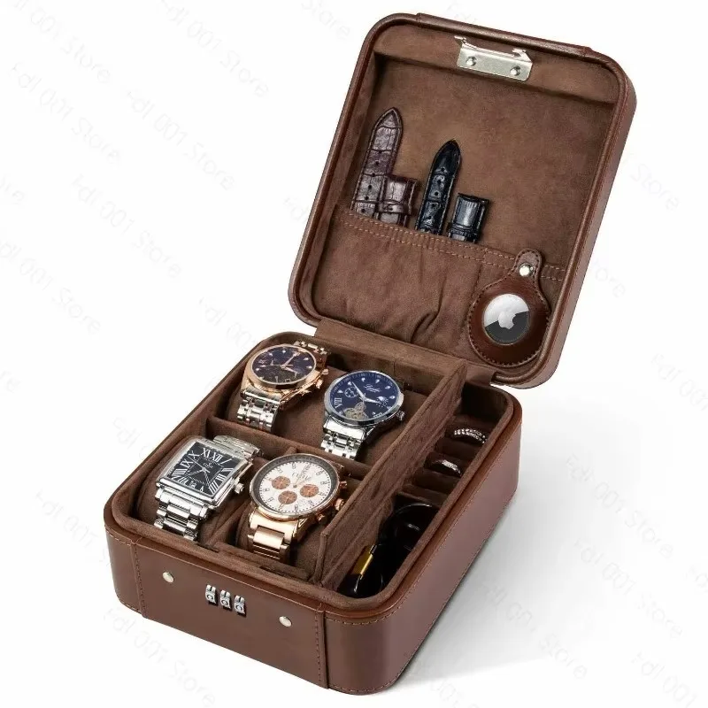 Leather Watch Box Luxury Men's Watches Storage Cases Portable Wrist Watch Organizer Gift Boxes Watches Travel Cases with Lock