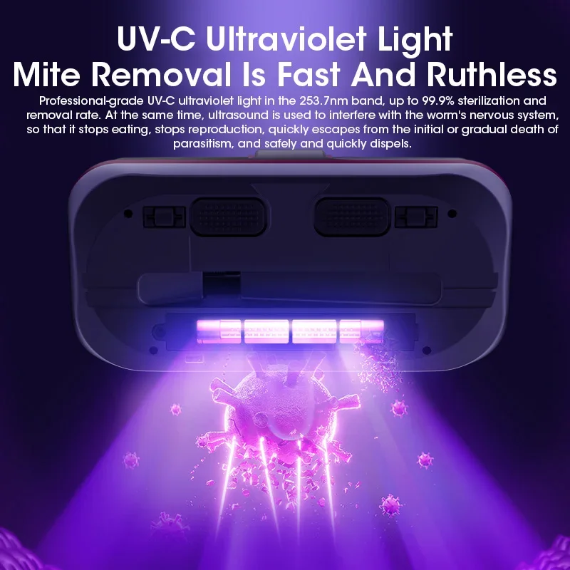 UV Mattress Vacuum Cleaners Mite Removal Instrument 12KPA Handheld Vacuum For Mattress Sofa Detachable Filter Cyclone Suction