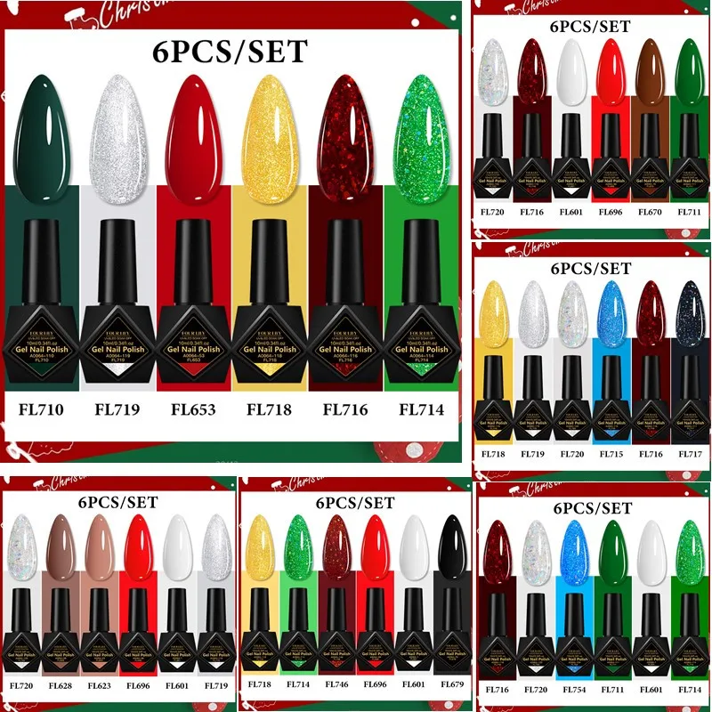 

6pcs 10ml Red Green Gel Nail Polish Set For Christmas Nails HEMA TPO FREE Semi Permanent Soak Off UV Gel Varnish Nail Supplies