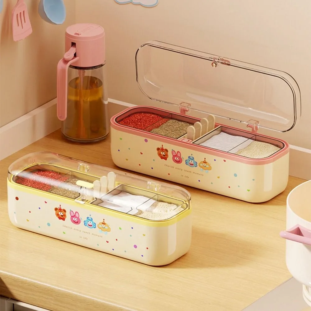 Sealed Spice Storage Rack Food Grade 4 Grids Kitchen Storage Organizer Moisture-proof Durable Kitchen Seasoning Jar Household