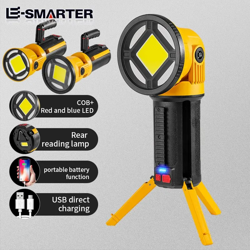 COB Portable Flashlight Strong Long-Range Spotlight Hand Light USB Rechargeable Outdoor Waterproof Camp Lantern Searchlight