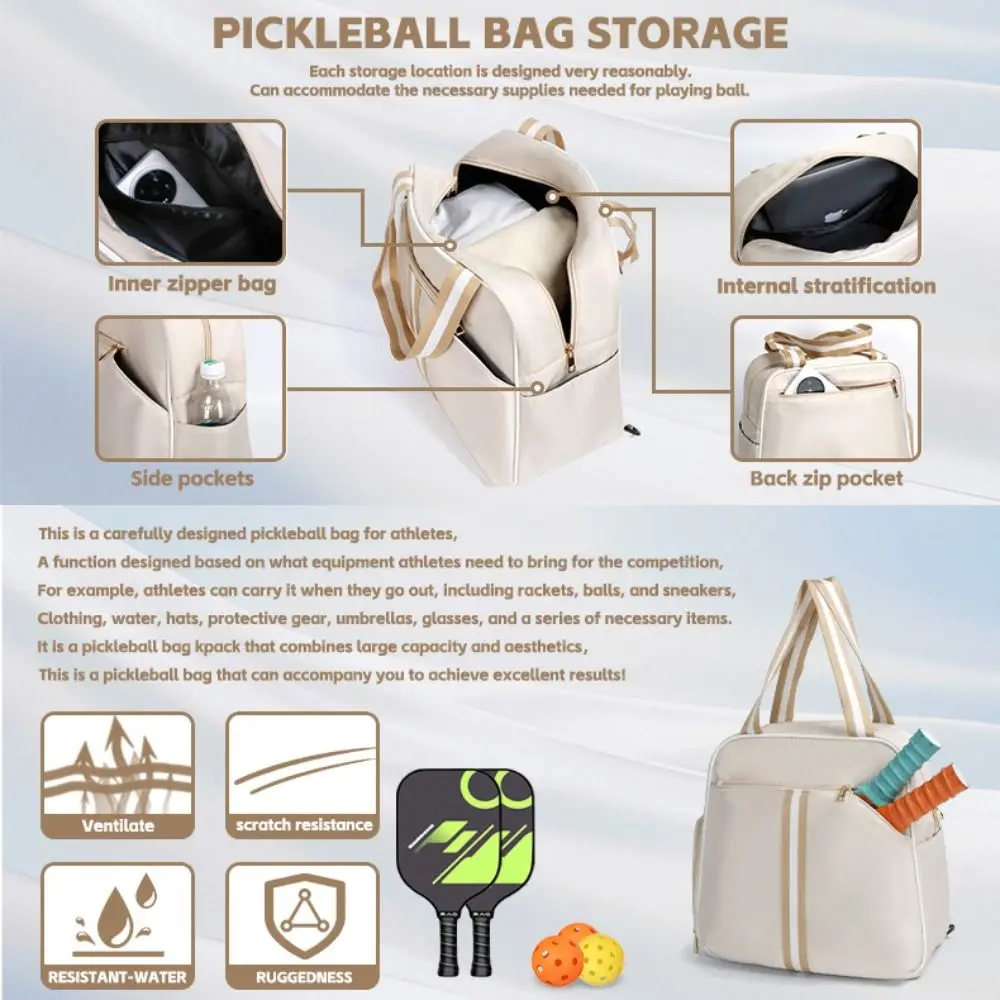 

Nylon Pickleball Racket Shoulder Bag Large Capacity with Shoe Compartment Pickleball Paddle Backpack Adjustable Strap Waterproof