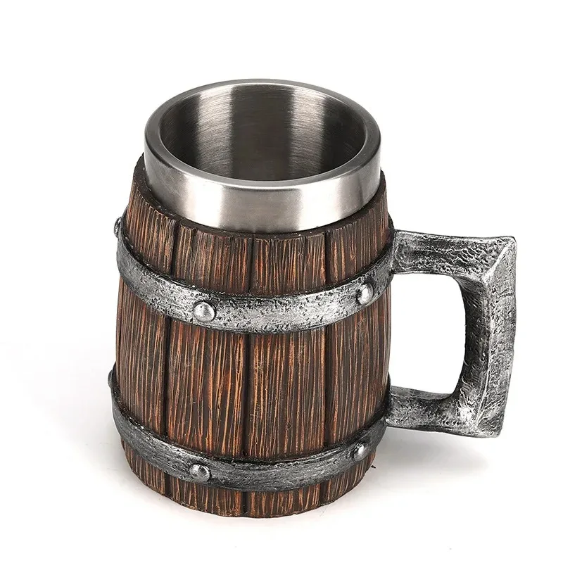 

Hot-selling Wooden Barrel Beer mug , Large-capacity Coffee mug Water bottle ,Tazas de café with stainless steel