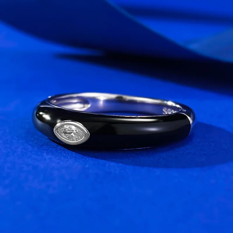 Anillo plegable S925 con pegamento negro, joyería de estilo europeo y americano de Instagram