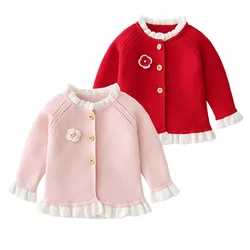 Newborn Baby Girls Knitting Cardigan Splice Long Sleeve Sweater Coat Infant Baby Girl Knitting Cardigan Autumn Spring Clothing