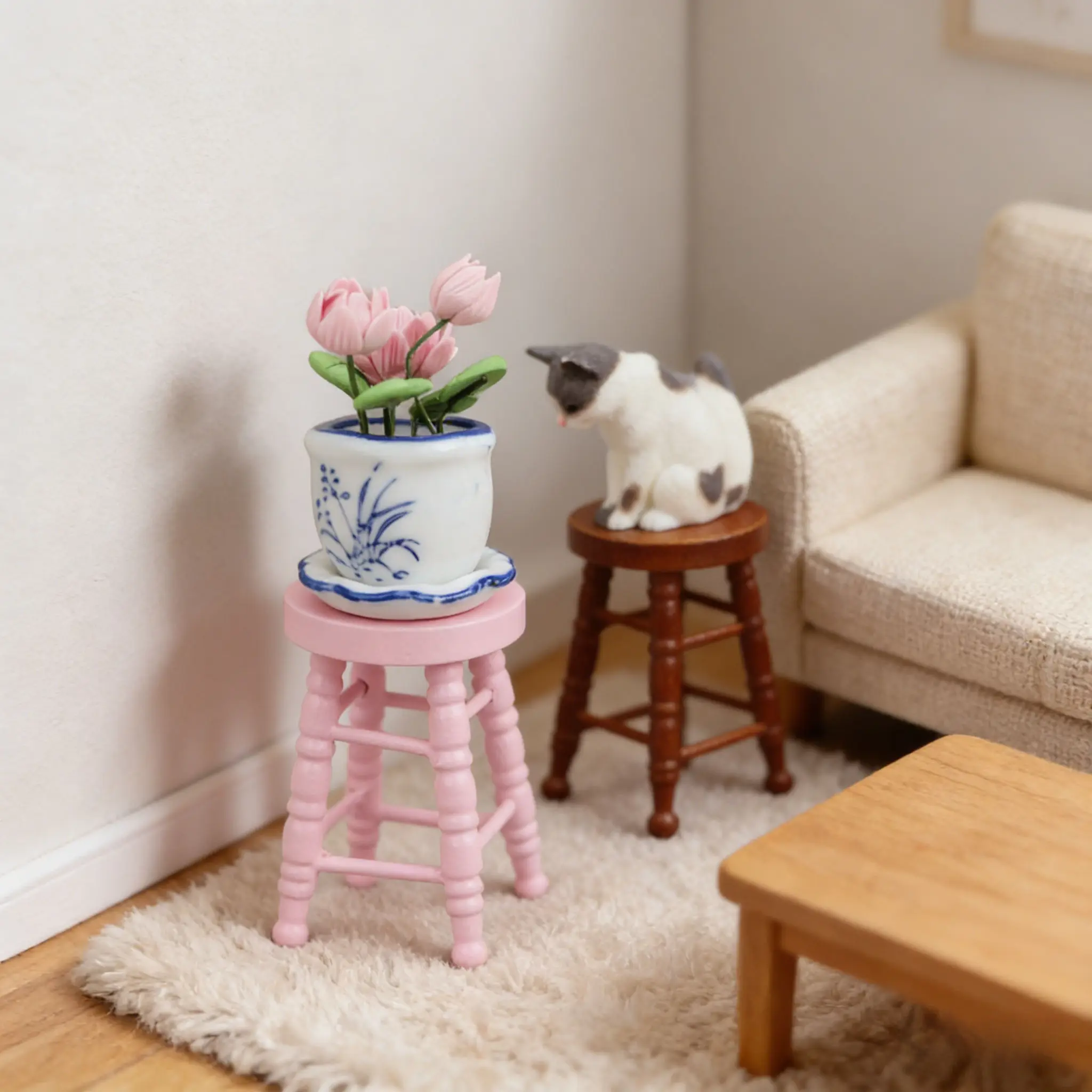 1:12 casa de bonecas em miniatura fezes 5 pçs-pequenos bancos de barra redondos bancos altos mini acessórios de móveis fingir jogar brinquedo para casa de bonecas