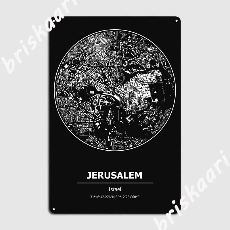 Jerusalem City Map Israel Metal Sign Garage Decoration Cinema Living Room Garage Club Designing Tin Sign Poster