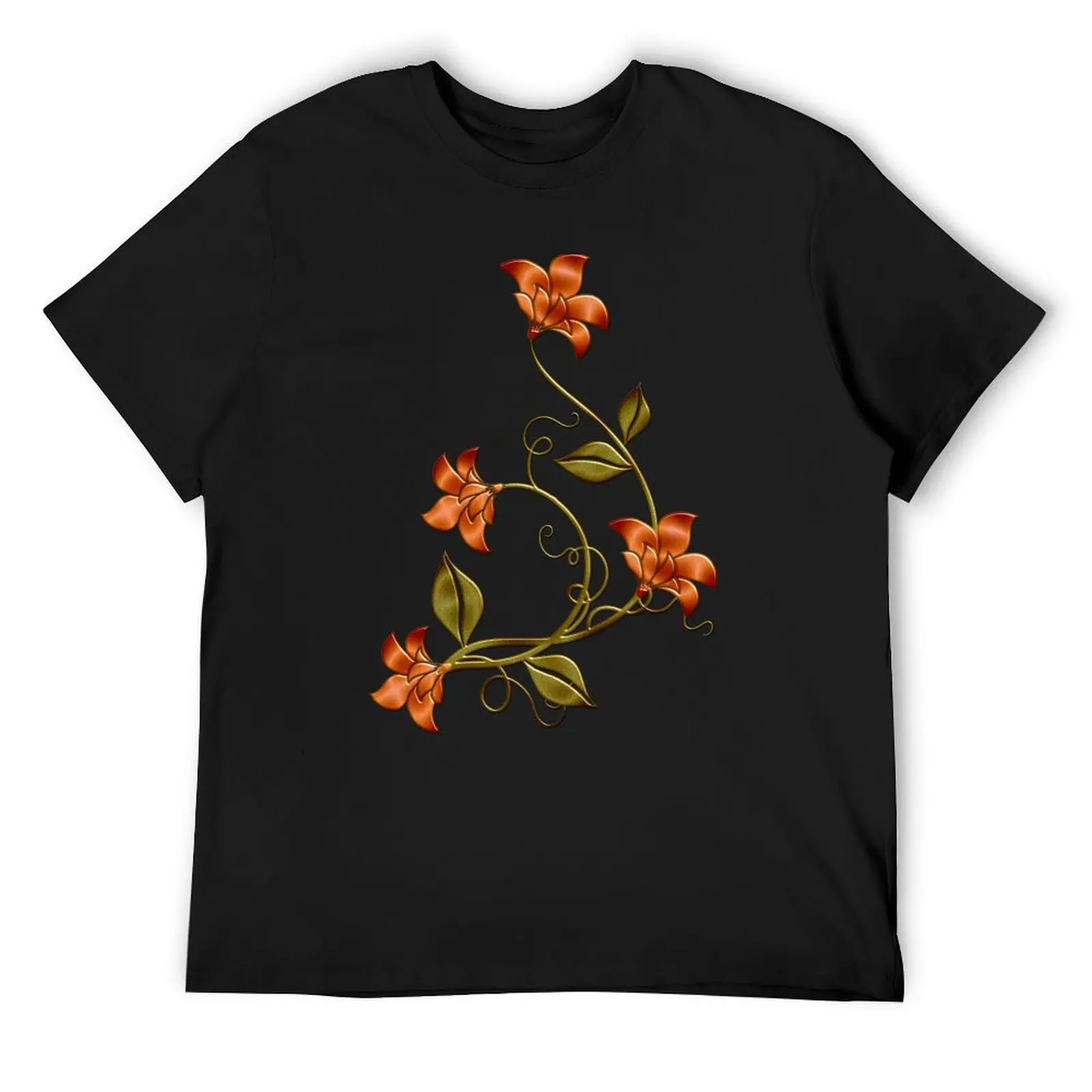 Black Background Orange Lilies Floral Pattern T-Shirt designer shirts cheap stuff customs design your own mens graphic t-shirts