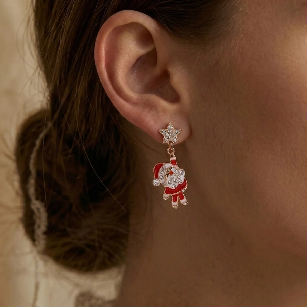 Weihnachts-Strass-Stern-Weihnachtsmann-Ohrhänger für Damen, modische rote Schleifen-Weihnachtsstangen-Weinglas-Socken-Ohrringe, Neujahrs-Schmuck – Detail 4
