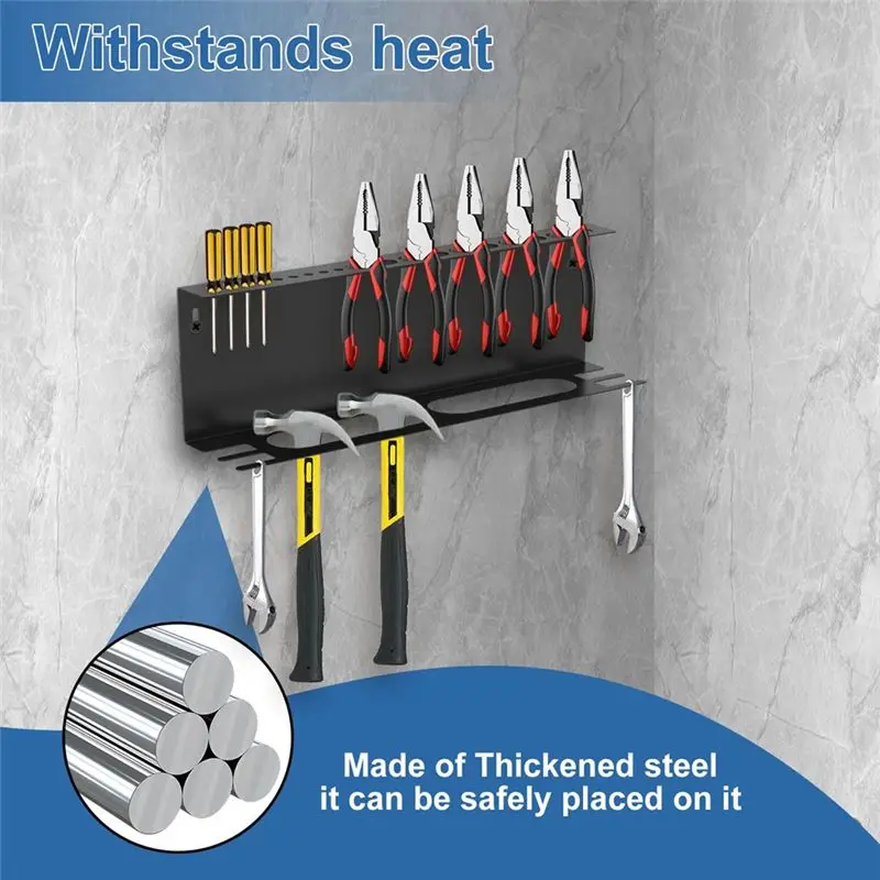 A11E-Screwdriver Organizer, Wall Mount Plier Organizer, 17 Inch Hammer Holder, 4 In 1 Hand Tool Storage Rack, Organizer