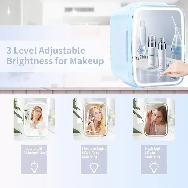 Mini Skin Care Refrigerator with Dimmable Mirror for Cosmetics Makeup Beauty Products Food Portable Small Refrigerator