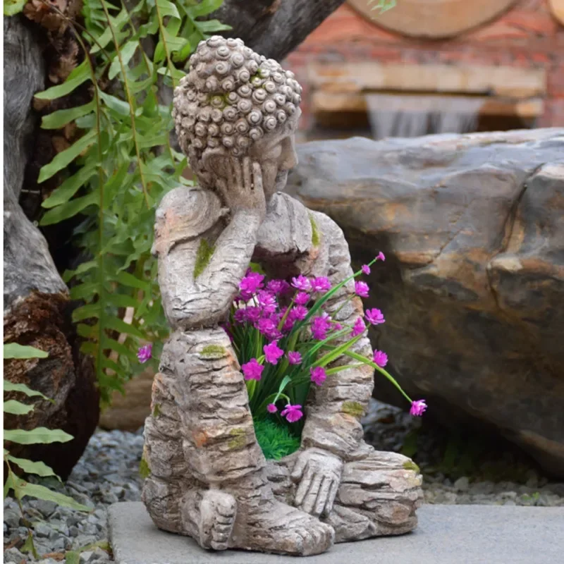 

Retro Courtyard Flower Pot Zen Buddhism Bonsai Basin Garden Landscaping Sculpture Statue Large Resin Horticultural Ornaments