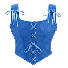 Tank Top With Built In Bra Side Zip Front Lace Corsets - Blue