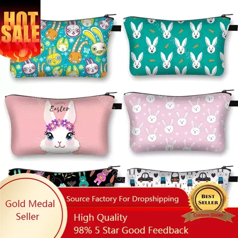 

New Zipper Makeup Bags Cute Rabbit Pattern Cosmetic Pouch For Travel Women Wash Bag Canvas Organizer Cosmetic Bag