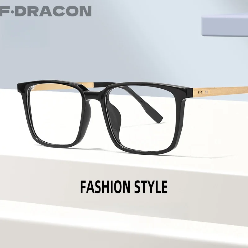 F·DRACON New Aluminum Magnesium Glasses Frame Ultra-light TR90 Square Large Face Optical Prescription Men's Glasses Frame 281003