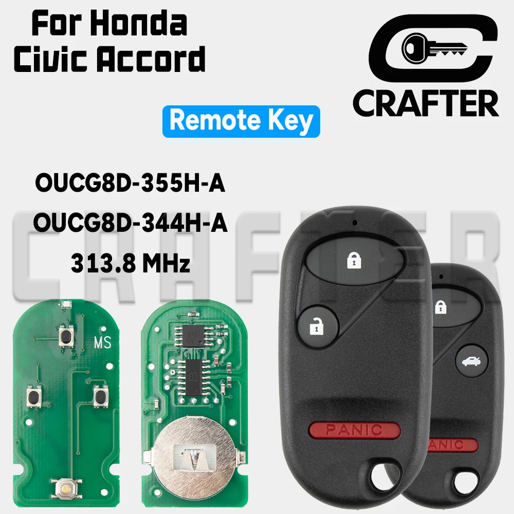 

Key Crafters OUCG8D-344H-A 313.8MHz Remote Car Key For Honda Civic Pilot Accord OUCG8D-355H-A