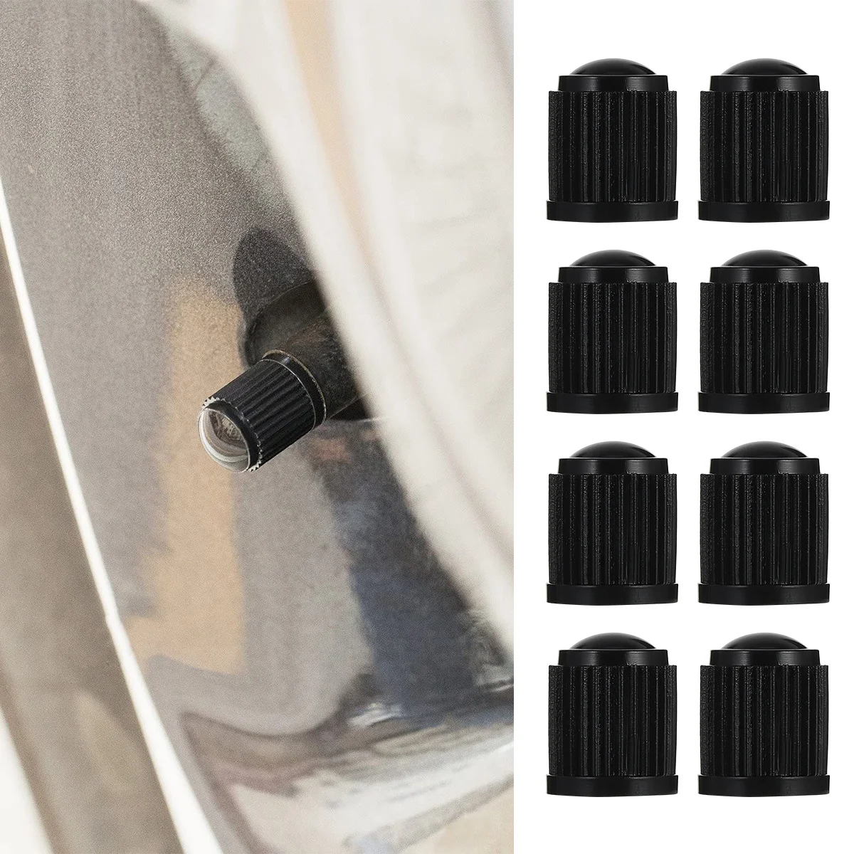 

FELTECHELECTR 200pcs Car Bike Tire Caps Black Plastic Air Valve Dust Covers