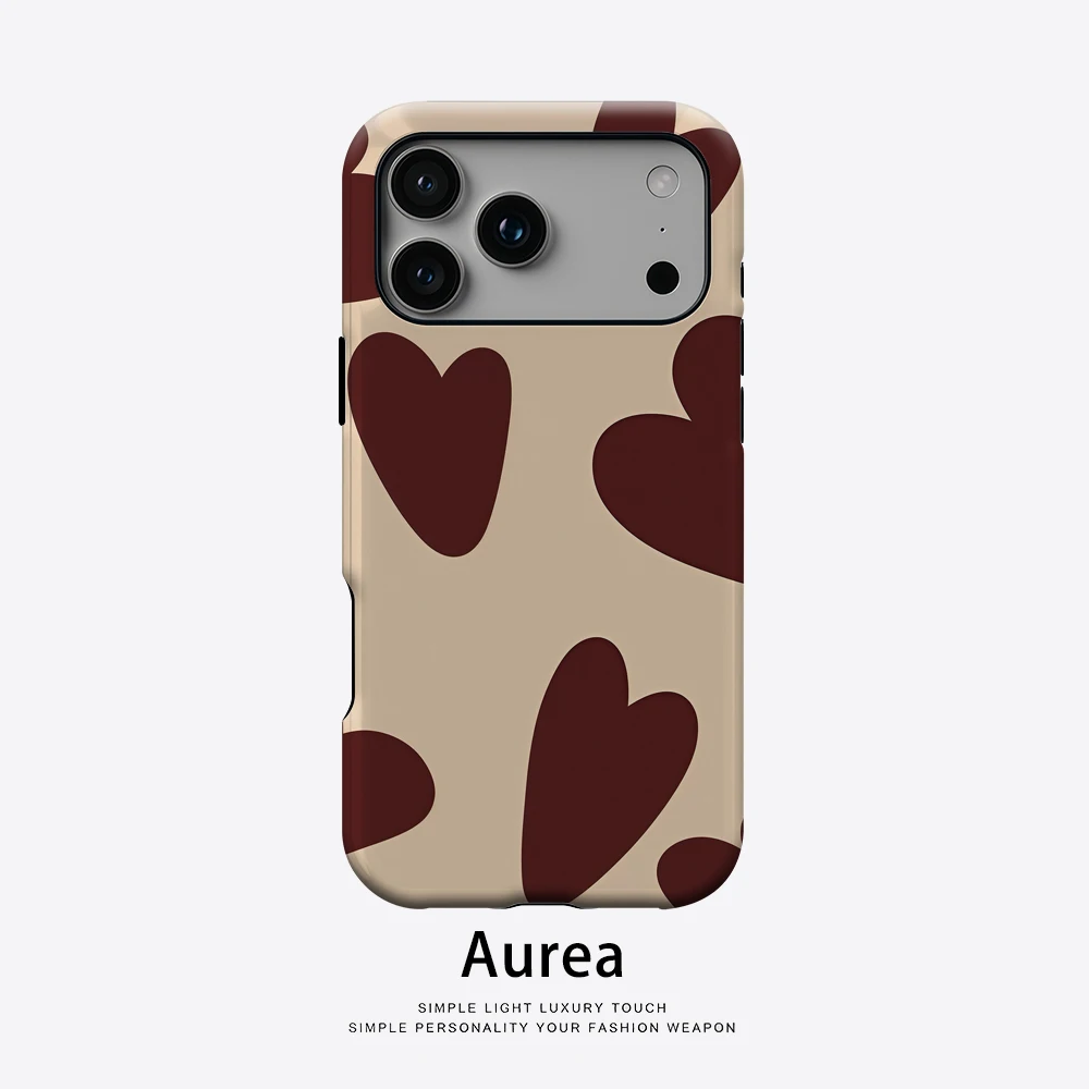 Light Background Deep Brown Heart Print Phone Case for Magne