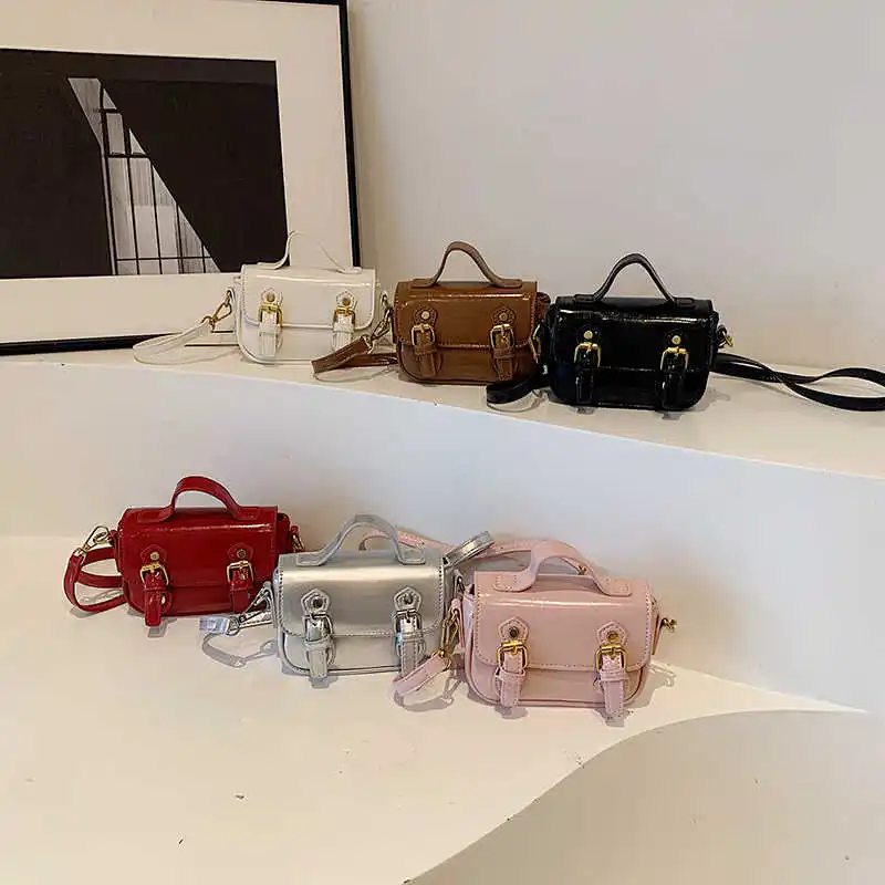 Vintage Red PU Girl's Handbags New Versatile Coin Ornament Children's Crossbody Bags Fashion Niche Mini Small Square Bags