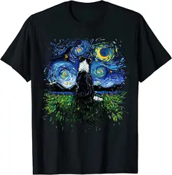 NEW LIMITED Border Collie Back Starry Night Impressionist Dog Art T-Shirt