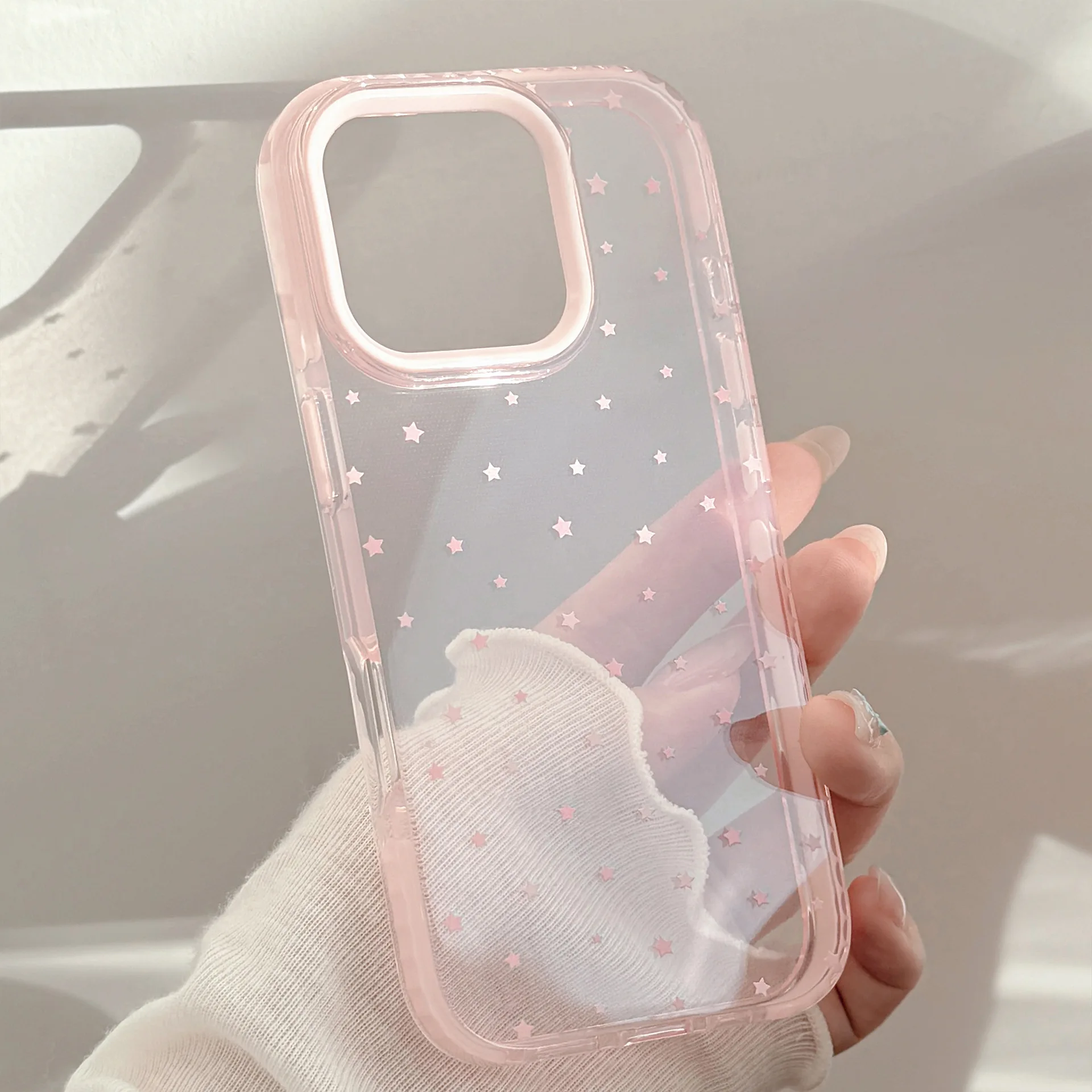 Korean Style Full Screen Pink Stars Transparent Magnetic Wireless Charging Phone Cover Case for iPhone 17 16 15 14 13 12 Pro Max - view 4