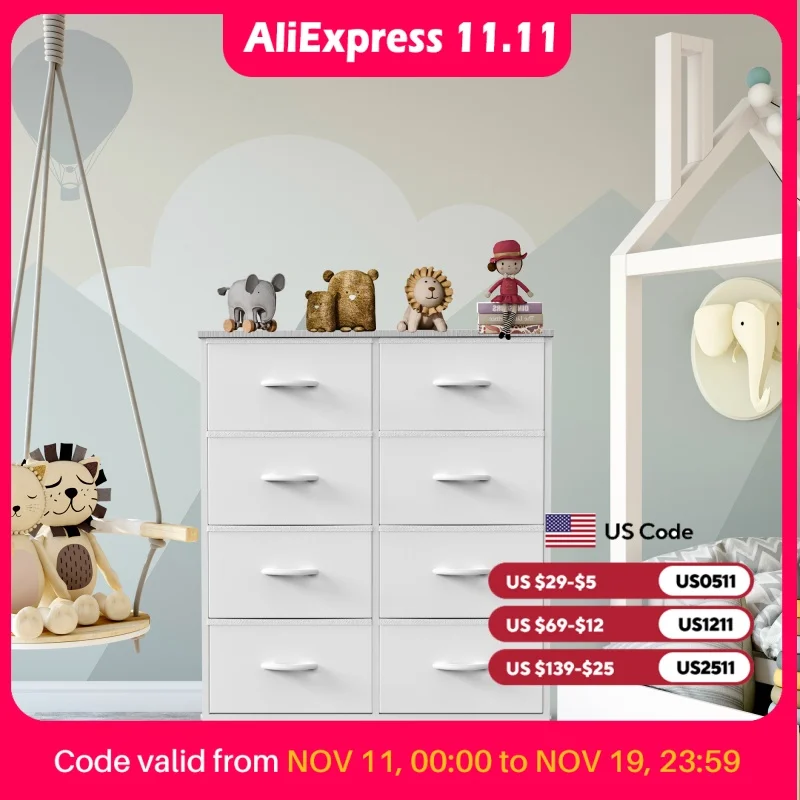 JHK Children's Wardrobe For Bedroom With 8 Fabric Drawers Storage Cabinet Steel Frame Assembly Closet For Clothes Home Furniture