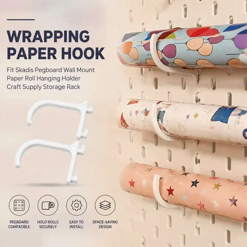 Skadis Pegboard Compatible Gift Wrap Paper Roll Hook Wall Hanging Craft Material Organizer Holder