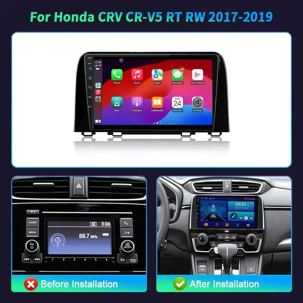 For Honda CRV CR-V5 RT RW 2017-2019 Android 14 Car Radio Multimedia 4G GPS Navigation Wireless Bluetoot CarPlay Screen Stereo