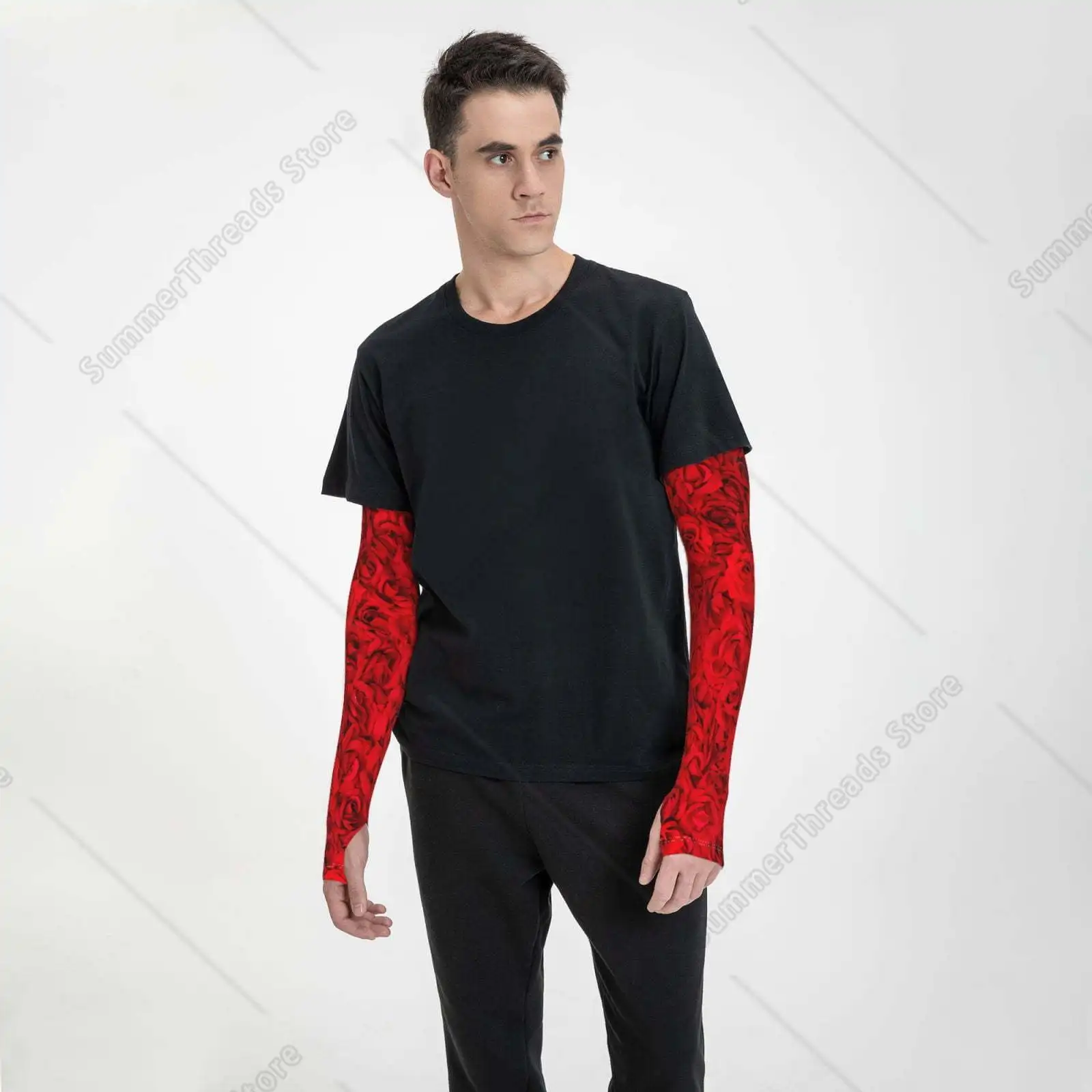Mangas refrescantes Red Rose para hombres, manguitos de brazo, funda de protección solar UV para cubrir con silicona antideslizante