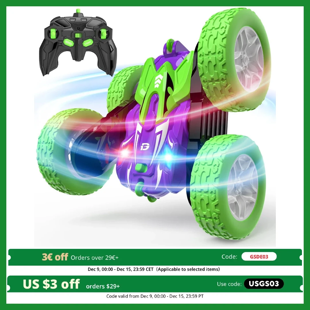 DEERC DE87 4WD Off-Road RC Car: 360° Rot, LED, 2.4GHz, Stunt, Crawler, Kid's Toy.