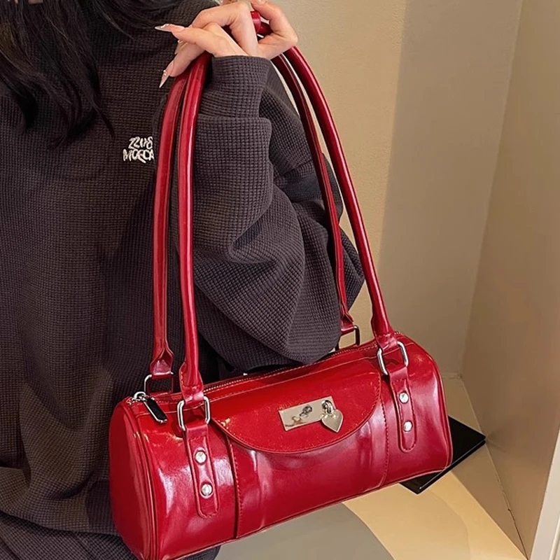 

Красная сумка через плечо высокого качества с текстурой для женщин, классическая винтажная сумка из искусственной кожи под мышками, новинка 2025 года, темпераментная женская сумка