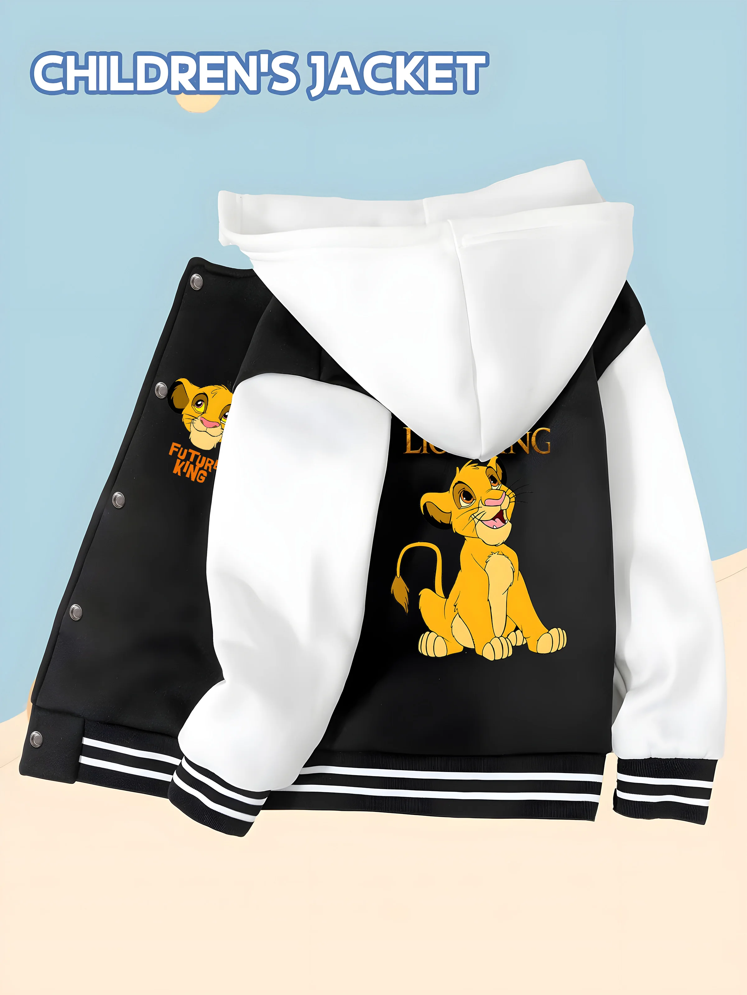 

MINISO Disney Boys' Baseball Jacket - Simba the Lion King "Future King" Print, Little Lion, Perfect for School and Play, Unique
