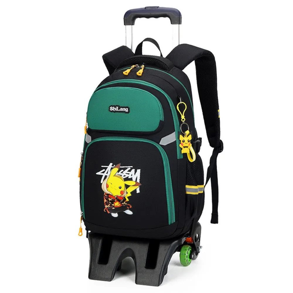 MINISO Pokemon Pikachu Kids Boys School Bag TwoWheel Six- Wheel Trolley Backpack Student Children School Backpack Stationery Box