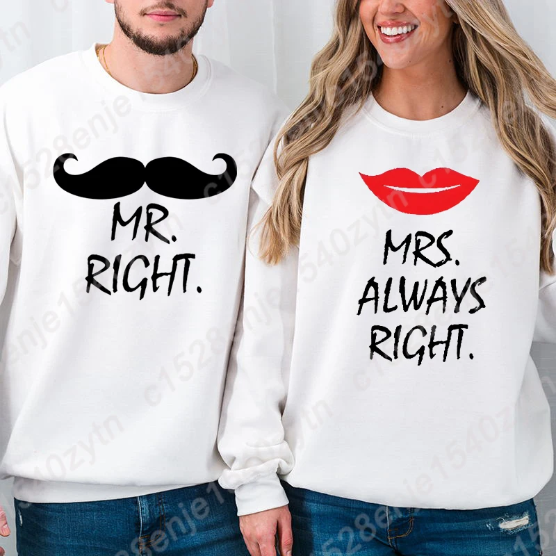 Matching Couple Sweatshirts Mr Right & Mr Always Right Graphic Sweatshirts For Him And Her Valentine Autumn And Winter Pullovers