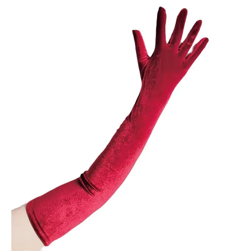 Christmas Velvet Long Gloves Grace Sexy Women Retro Warm Red Long Gloves For Party Prom Show Banquet Dress Wedding Accessories