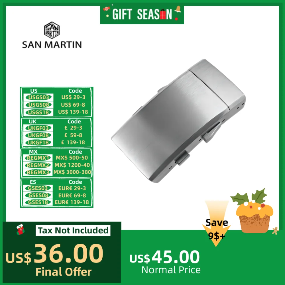 San Martin Brushed 316L Satinless Steel Ratcheting Micro-Adjust Folding Clasp For 18mm/20mm Width Watch Bracelet Link Deployant