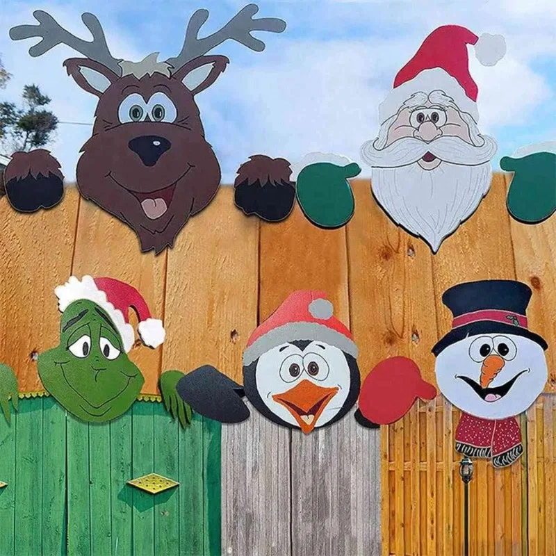 Christmas Fence Decoration Santa Claus Peeking Garden Yard Decorations Yard Outdoor Xmas DlY Cute Garden Fence Sign Ornaments