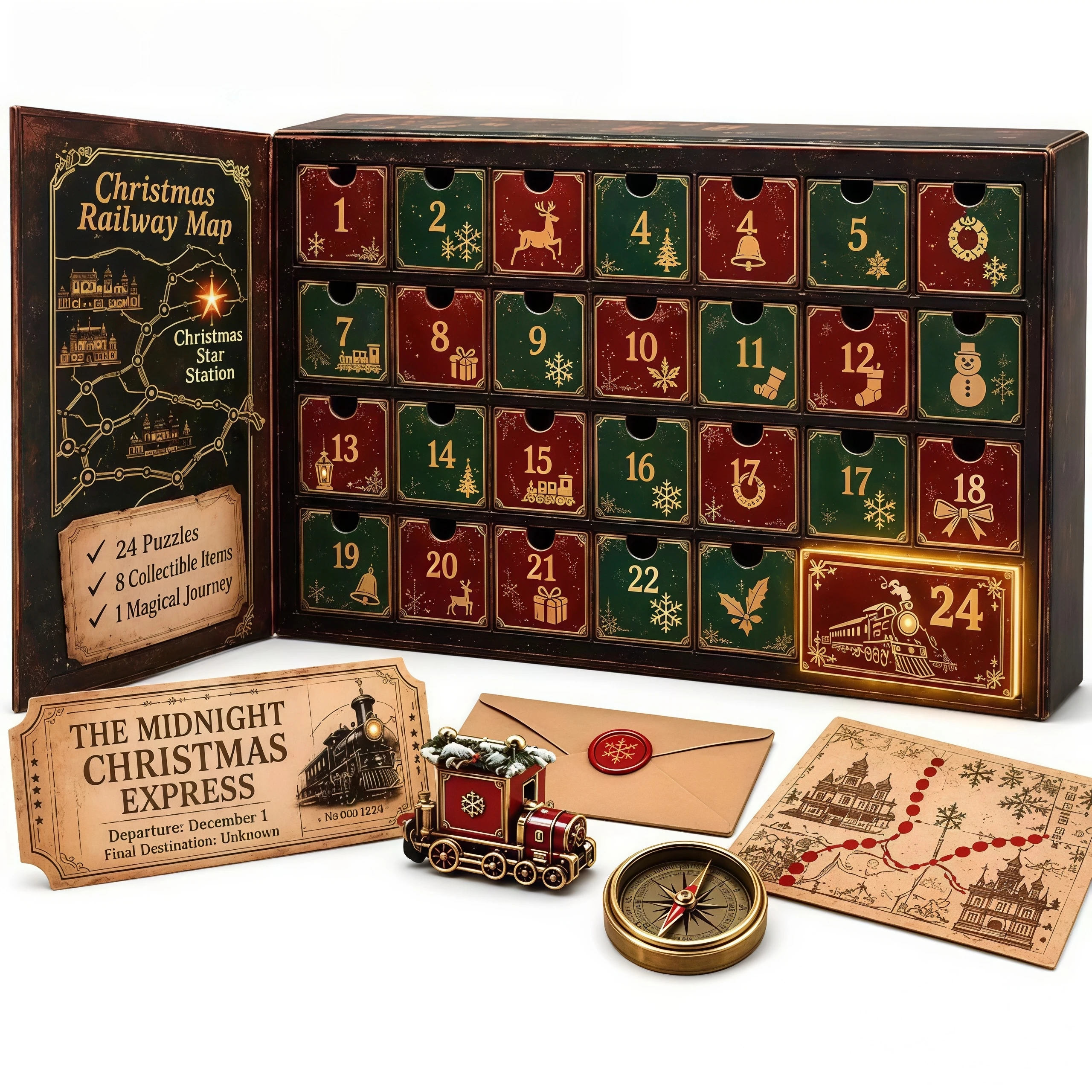 24-Day Mystery Adventure Advent Calendar Christmas Puzzle Game with 6 Themes Open A New Discovery Every Day Escape Room