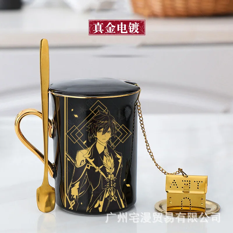 2024 Anime Genshin Impact Xiao Venti Zhongli Tartaglia Hot Gold Ceramic Mug Cup Cartoon Water Hot Stamping Coffee Cup Daily Gift