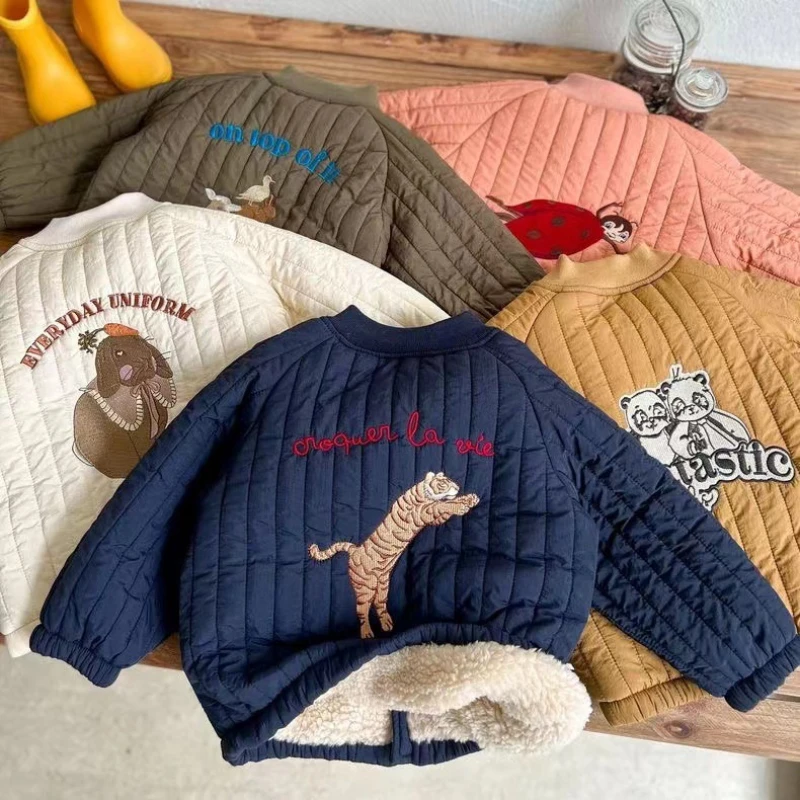 

Autumn Winter Kids Jacket Embroidered Plush Warm Children's Cartoon Coat Girls Boys Outerwear Coats Thick Cotton Down Parkas