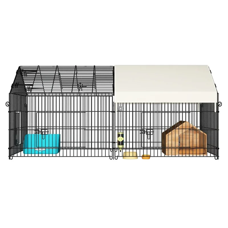 Coop Chicken Cage Enclosure Duck Rabbit Cat Crate Playpen Exercise Cage with Weather Proof Cover Backyard Metal Foldable Outdoor